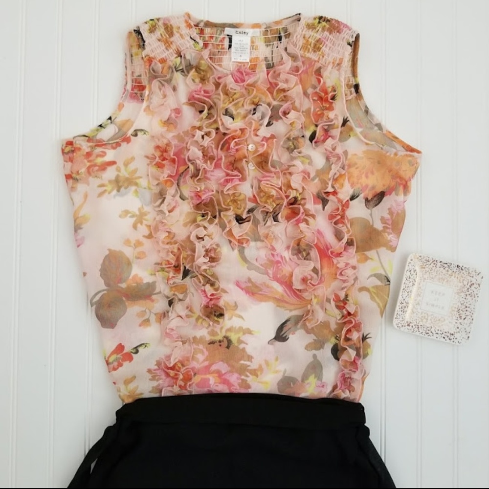Pink floral print blouse short sleeve button-up